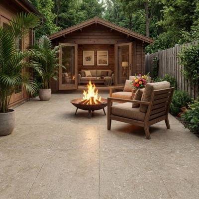 Taupe Limestone Porcelain Paving