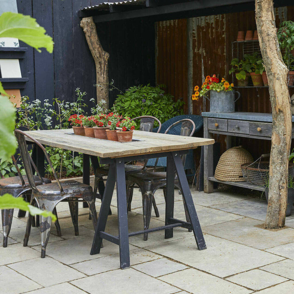 limestone paving with table centre.