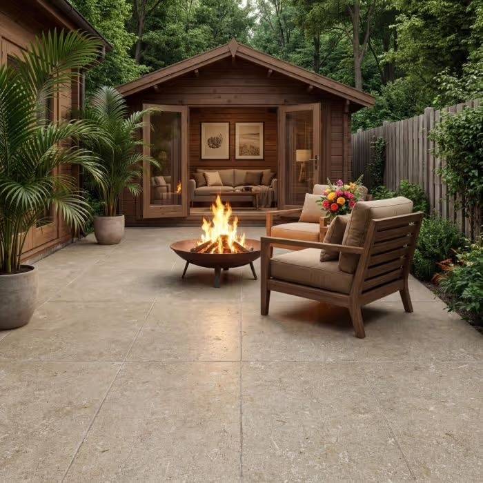 Taupe Limestone Porcelain Paving